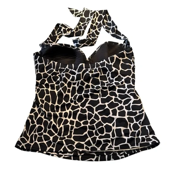 MIRACLESUIT Giraffe/Animal Print Tankini Halter Swimsuit Top in B/W Size 12 - Picture 2 of 10